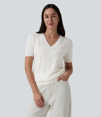 V-neck Short Sleeve Casual Sweater