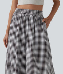 High Waisted Baggy Plaid Casual Pants with Pockets
