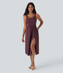 SoftlyZero™ Airy Padded InstantCool Midi Casual Dress with Pockets DD-F Cups