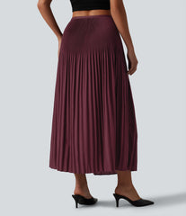 High Waisted Pleated Midi Casual Skirt