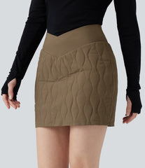 PuffFlex Crossover High Waisted 2-in-1 Bodycon Mini Stretchy Casual Quilted Skirt