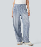 Halara Flex™ High Waisted Stripes Casual Barrel Leg Jeans Pockets