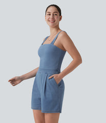 Halara Flex™ Denim Square Neck Sleeveless Casual Romper with Pockets-Easy Peezy