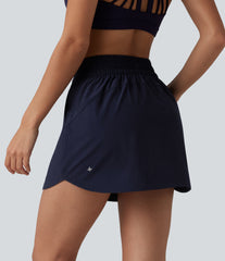 High Waisted Curved Hem 2-in-1 Mini Hiking Skirt with Pockets