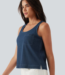 Halara Flex™ U Neck Denim Casual Tank Top with Pocket