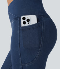 Halara Flex™ Crossover Pocket Washed Denim Capri Casual Leggings