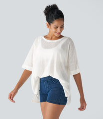 Asymmetric Hem Sheer Oversize Casual Top