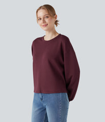 Round Neck Long Sleeve High Low Casual Sweatshirt