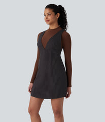 V Neck Stripe InstantCool Mini Work Dress