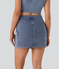 Halara Flex™ Mid Rise Zipper Pockets Denim Mini Casual Cargo Skirt