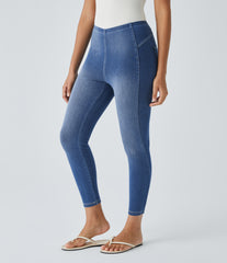 Halara Flex™ Pull On Mid Rise Pocket Denim Casual 7/8 Leggings