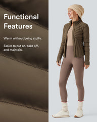 PuffFlex Stand Collar Thumb Holes Stretchy Workout Padded Jacket with Pockets