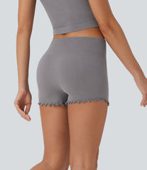 OneForm Seamless Flow High Waisted Lettuce Trim Lounge Shorts 2.5''