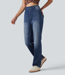 Halara Flex™ High Waisted Straight Leg Washed Casual Jeans with Pockets