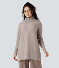High-neck Long Sleeve Split Work Sweater
