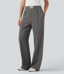 High Waisted Straight Leg Work Pants with Pockets