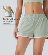 Low Rise Color Block Curved Hem 2-in-1 InstantCool Quick Dry Running Shorts with Pocket