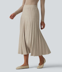 High Waisted Plisse A-Line Midi Casual Sweater Skirt