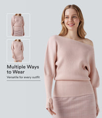 One Shoulder Long Sleeve Thumb Hole Casual Sweater