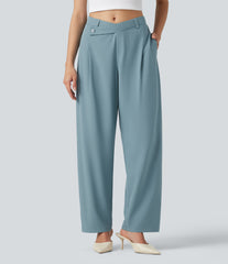 Breezeful™ Asymmetric Mid Rise Barrel Leg Quick Dry Work Pants with Pockets