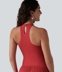 Ribbed Racerback Built-in Bra Maxi Dress with Pockets