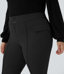 High Waisted Side Flap Pocket Flare Plus Size Casual Cargo Pants