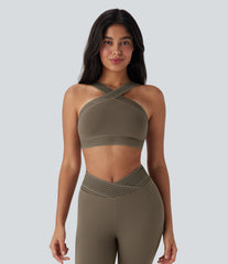Light Support Crossover Cut Out Yoga Sports Bra A-D Cups