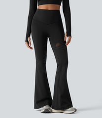 High Waisted Tummy Control Breathable Mesh Flare Casual Leggings with Pocket