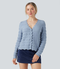V Neck Long Sleeve Sweater Knit Casual Cardigan