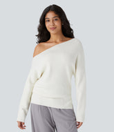 Off Shoulder Long Sleeve Work Sweater
