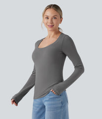 Halara HeatCore Scoop Neck Push-Up Long Sleeve Casual Warming Top DD-F Cups