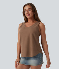 V Neck Waffle Casual Tank Top