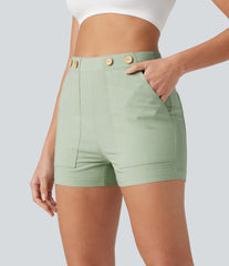 High Waisted Casual Stretch Linen Shorts 3'' with Pockets