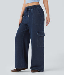 Halara Flex™ Mid Rise Drawstring Straight Leg Casual French Terry Cargo Sweatpants Jeans with Pockets