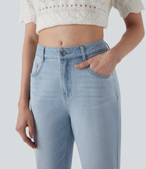 Halara Flex™ Mid Rise Straight Leg Washed Casual Jeans with Pockets