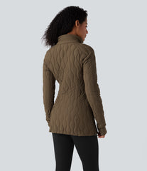 PuffFlex High Neck Long Sleeve Thumb Hole Zipper Workout Quilted Jacket with Pockets