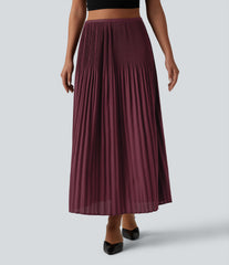 High Waisted Pleated Midi Casual Skirt