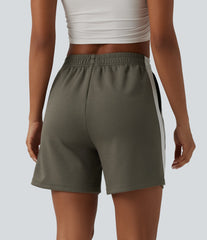High Waisted Stripe Casual Shorts with Pockets