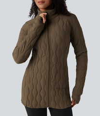 PuffFlex High Neck Long Sleeve Thumb Hole Zipper Workout Quilted Jacket with Pockets