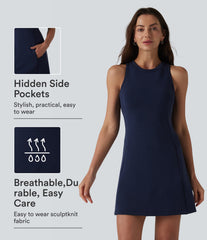 SpacerTek™ Round Neck Sleeveless Mini Casual Dress with Pockets