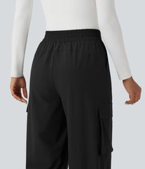 High Waisted Wide Leg Travel Pants with Pockets