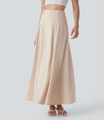 High Waisted Maxi Casual Linen-Feel Flare Skirt
