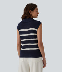 Half Zip Sleeveless Stripe Casual Sweater