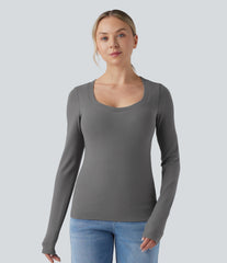 Halara HeatCore Scoop Neck Push-Up Long Sleeve Casual Warming Top DD-F Cups