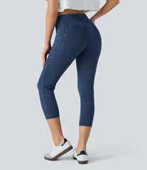 Halara Flex™ Crossover Pocket Washed Denim Capri Casual Leggings