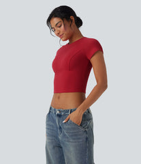 Round Neck Raglan Sleeve Slim Cropped Casual Top