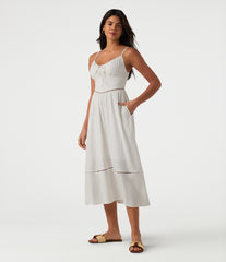 Tie Front Cut Out Midi Linen-Feel Slip Dress with Pockets