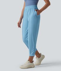 High Waisted Pintuck InstantCool Workout Pants with Pockets-UPF50+