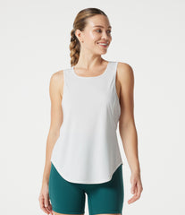 Round Neck Contrast Mesh Curved Hem Workout Tank Top