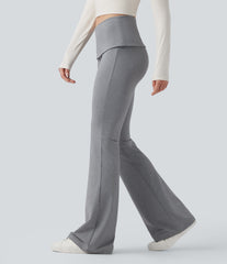 Foldover Mid Rise Casual Bootcut Pants